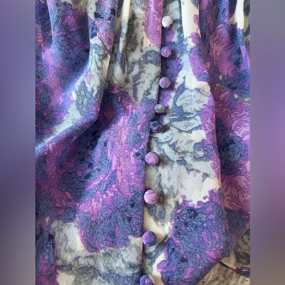 Joie purple floral 100% silk 3/4 sleeve button front top blouse size XS - Picture 8 of 13